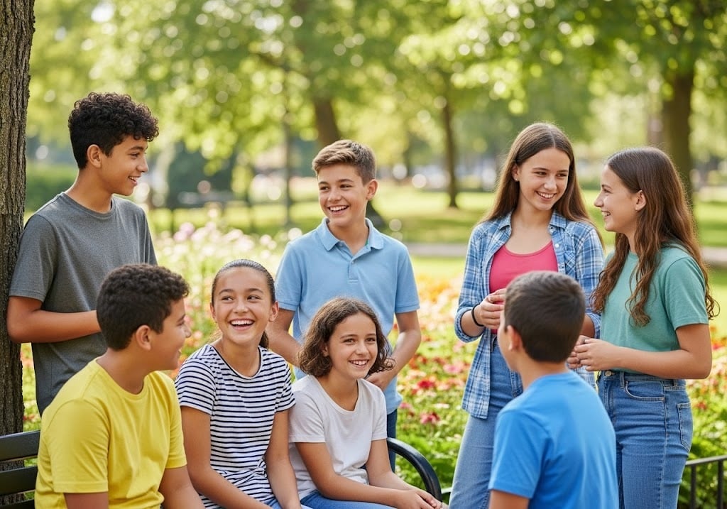 children of different ages smiling and talking